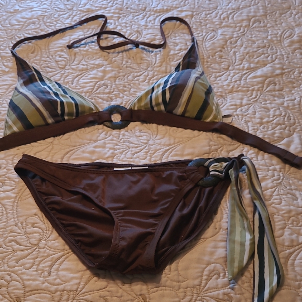 Striped Brown Bikini Set
